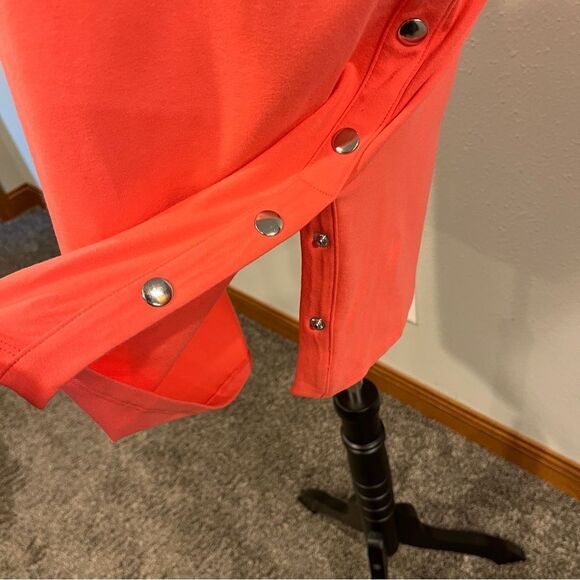 Coral Sleeveless knee length Dress with Side Buttons - Picture 5 of 13